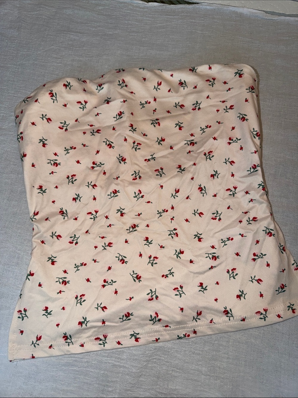 Floral Cream Strapless Top - Small Red Rose Print
